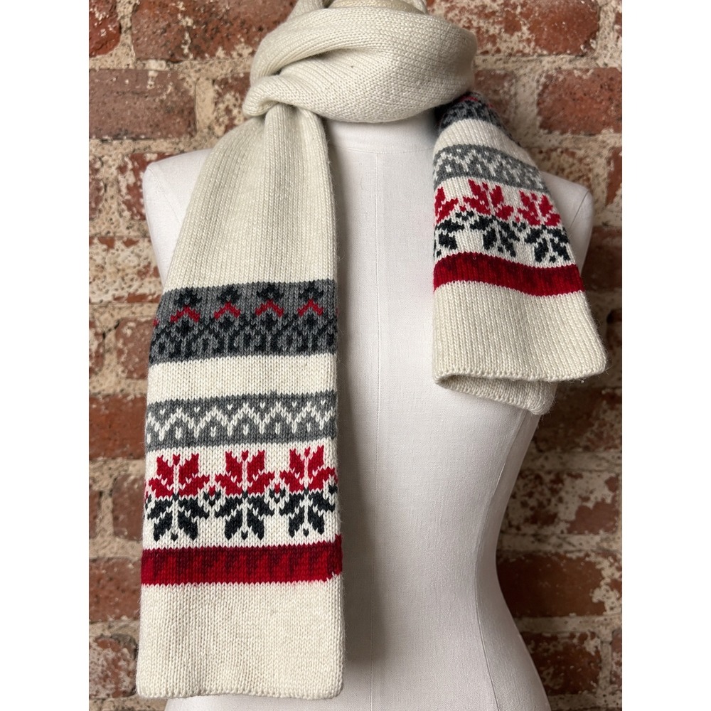 Fair Isle Knit Scarf Wool Blend Nordic Apres Ski Layering Scandi Holiday